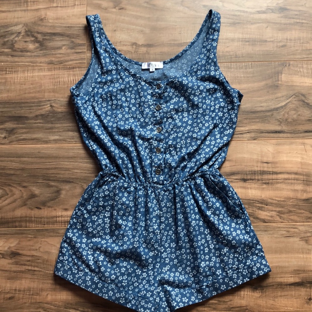 Blue & White Flower Romper | Size S